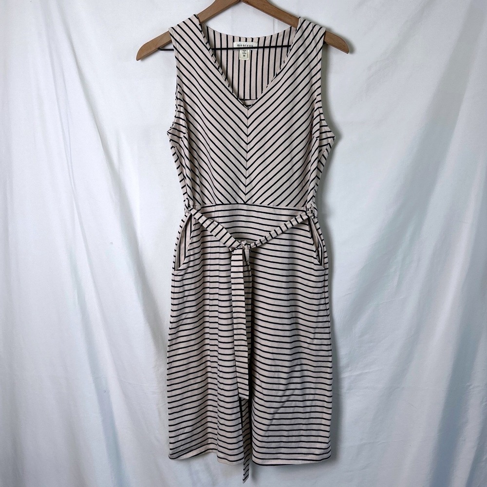 Monteau Womens Striped Sleeveless Mini Dress Cream Navy Size M Nautical Travel